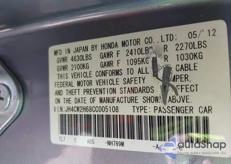 2012 Acura Tsx Tech z USA, uszkodzony, nr VIN JH4CW2H68CC005108